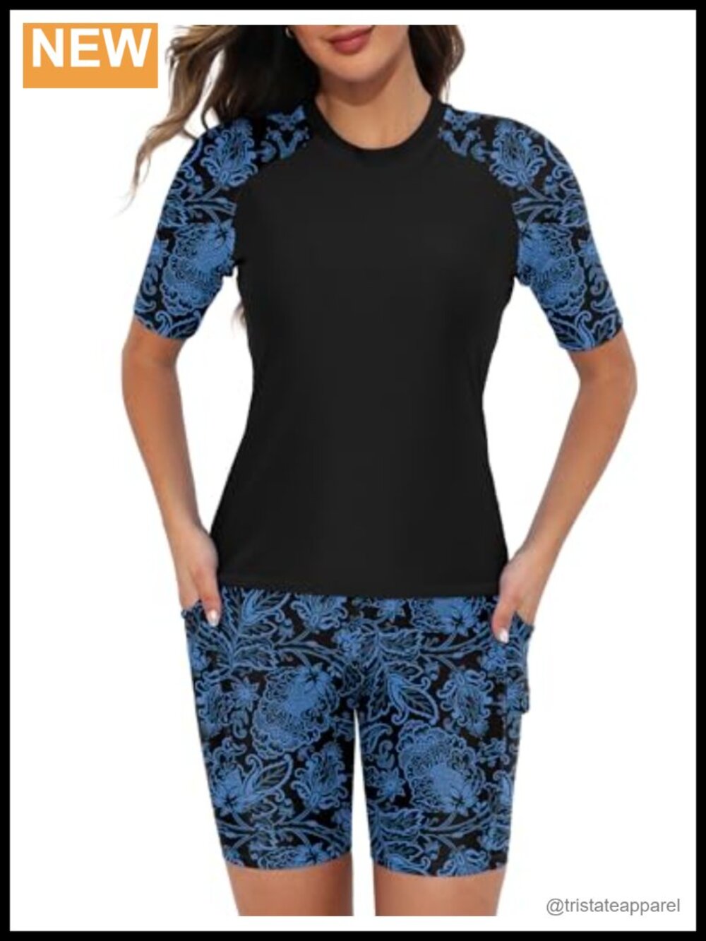 Women's Two Piece Rash Guard Set Short Sleeve UPF 50+ Swim Shirt & Shorts